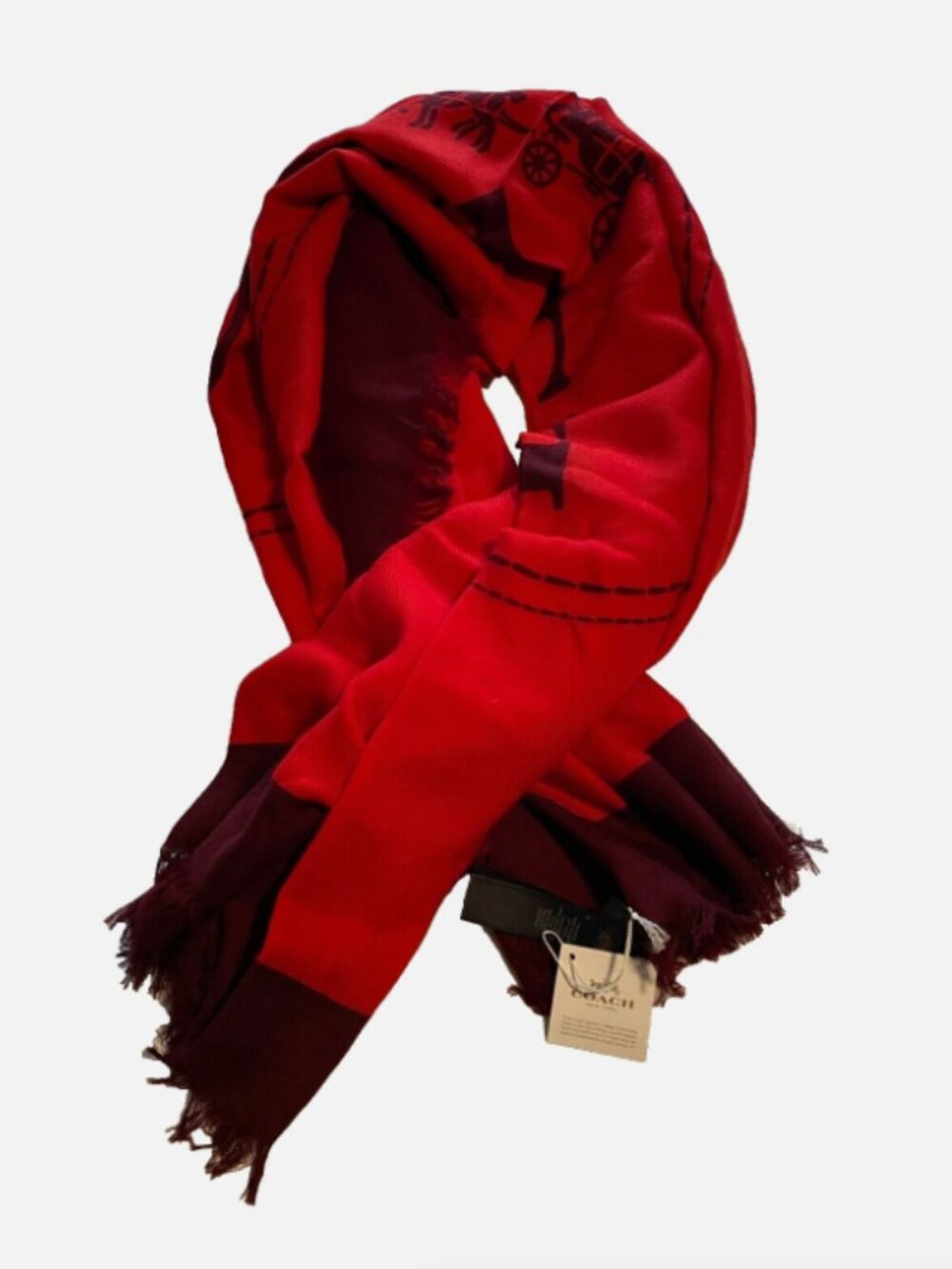 Coach Lock Up Oversized Square Wrap Scarf Womens Wool Red Multicolor F85223